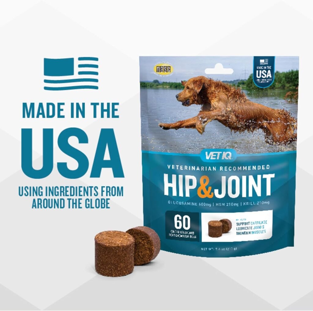 VetIQ Hip  Joint Supplement for Dogs, Anti Inflammatory Joint Support, Glucosamine, MSM, and Krill, Chicken Flavored Soft Chews, 180 Count