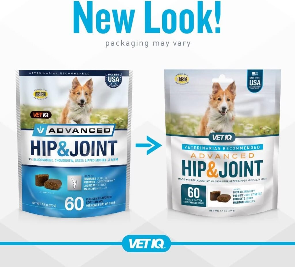 VetIQ Hip  Joint Supplement for Dogs, Anti Inflammatory Joint Support, Glucosamine, MSM, and Krill, Chicken Flavored Soft Chews, 180 Count