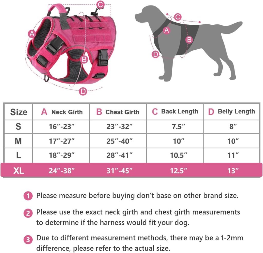 WINGOIN Pink Tactical Dog Harness Vest for Large Dogs No Pull Adjustable Reflective Military Pet Harness with Handle for Golden Retriever, Doberman Pinscher, Rottweiler, Great Dane Service Dog (XL)