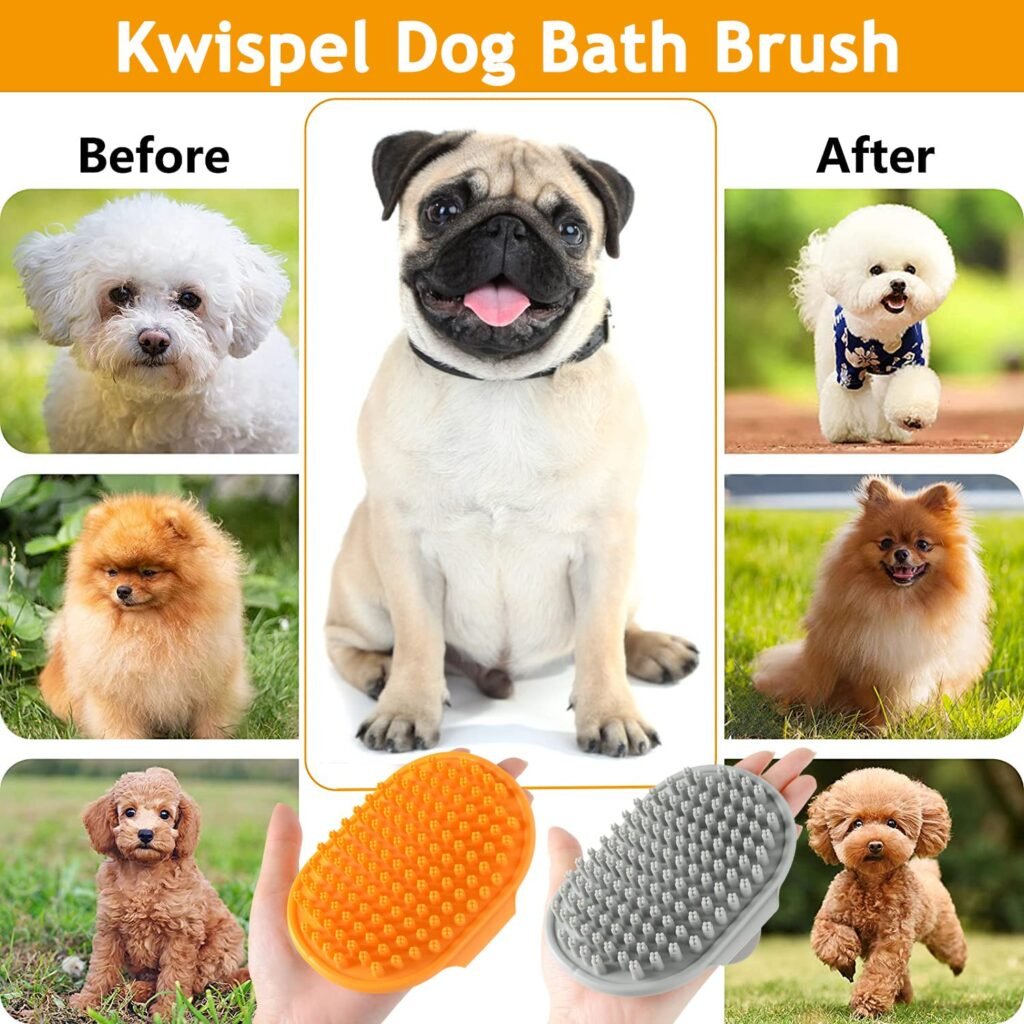 2 Pcs Dog Grooming Brush, Pet Shampoo Brush Dog Bath Grooming Shedding Brush Soothing Massage Rubber Comb with Adjustable Strap for Short Long Haired Dogs and Cats