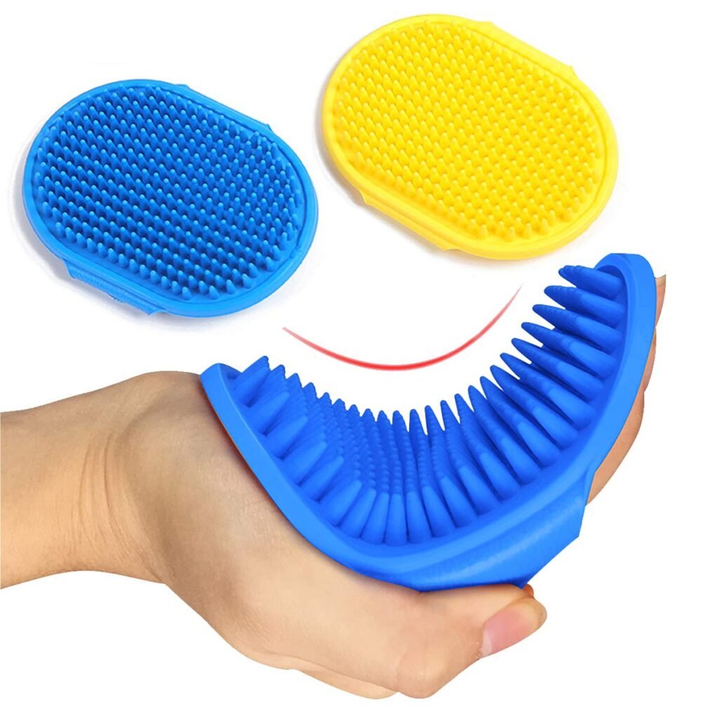 2 Pcs Dog Grooming Brush, Pet Shampoo Brush Dog Bath Grooming Shedding Brush Soothing Massage Rubber Comb with Adjustable Strap for Short Long Haired Dogs and Cats