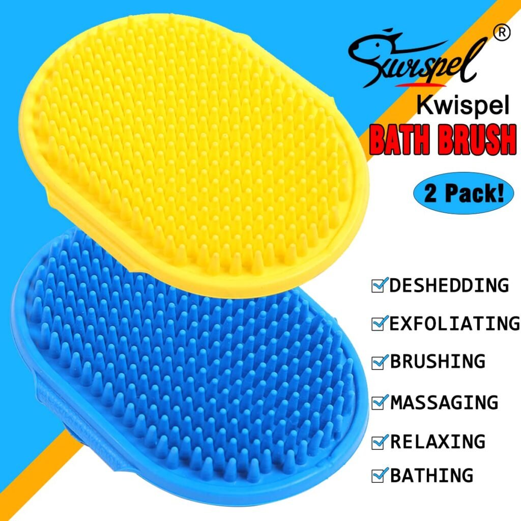 2 Pcs Dog Grooming Brush, Pet Shampoo Brush Dog Bath Grooming Shedding Brush Soothing Massage Rubber Comb with Adjustable Strap for Short Long Haired Dogs and Cats