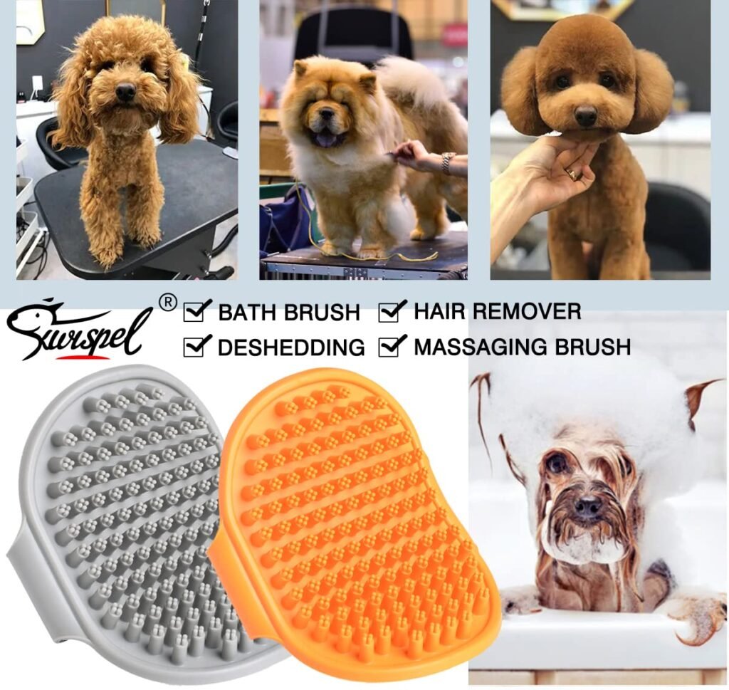 2 Pcs Dog Grooming Brush, Pet Shampoo Brush Dog Bath Grooming Shedding Brush Soothing Massage Rubber Comb with Adjustable Strap for Short Long Haired Dogs and Cats