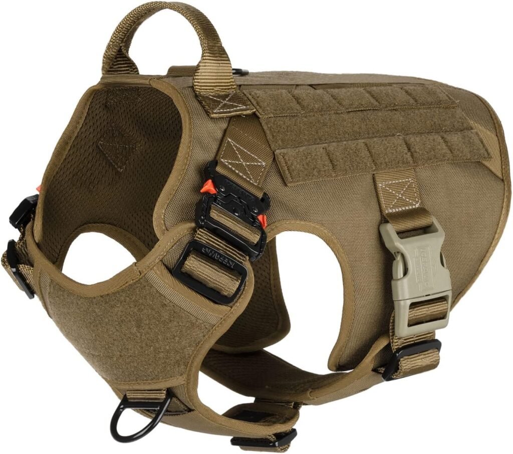 ICEFANG Tactical Dog Harness,Large Size, 2X Metal Buckle,Working Dog MOLLE Vest with Handle,No Pulling Front Leash Clip,Hook and Loop Panel