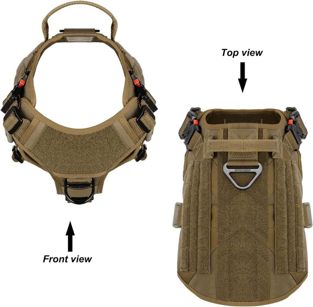 ICEFANG Tactical Dog Harness,Large Size, 2X Metal Buckle,Working Dog MOLLE Vest with Handle,No Pulling Front Leash Clip,Hook and Loop Panel