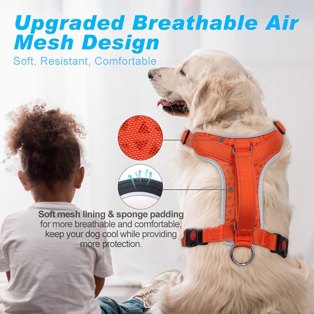 Supet Dog Harness No Pull, Dog Vest Harness with Dog Leash, No Choke Dog Harness Adjustable Reflective Heavy Duty Pet Harness with Easy Control Handle for Small Medium Large Dog