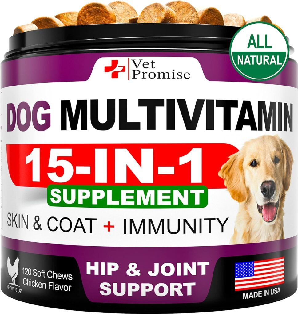 Dog Multivitamin Chewable with Glucosamine - Dog Vitamins and Supplements - Senior  Puppy Multivitamin for Dogs - Pet Joint Support Health - Immunity - Mobility - Energy - Gut - Skin - 120 Chews