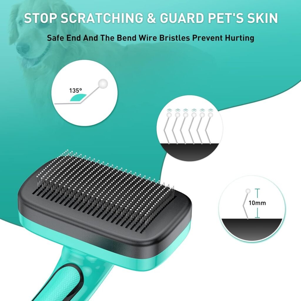 Dogs Self Cleaning Slicker Brush for Shedding  Grooming Short Long Haired Pets, Removes Loose Fur, Undercoat, Mats, Tangled for Large Medium Small Sensitive Skin of Cats. Easy to Cleaning