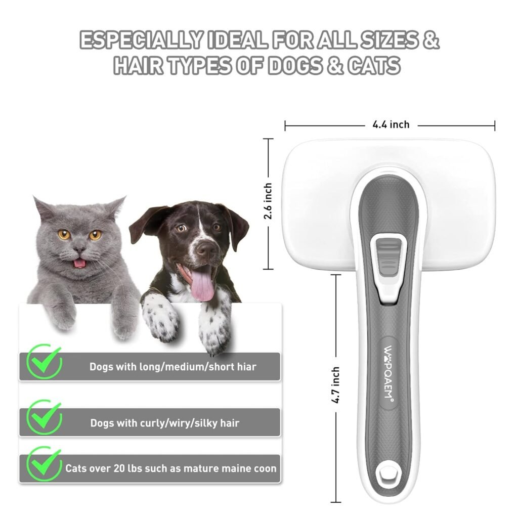 Dogs Self Cleaning Slicker Brush for Shedding  Grooming Short Long Haired Pets, Removes Loose Fur, Undercoat, Mats, Tangled for Large Medium Small Sensitive Skin of Cats. Easy to Cleaning