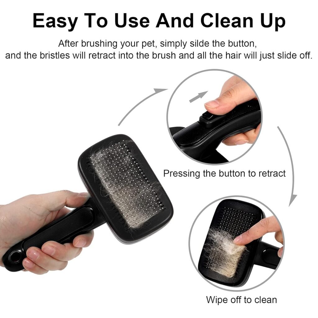 Dogs Self Cleaning Slicker Brush for Shedding  Grooming Short Long Haired Pets, Removes Loose Fur, Undercoat, Mats, Tangled for Large Medium Small Sensitive Skin of Cats. Easy to Cleaning