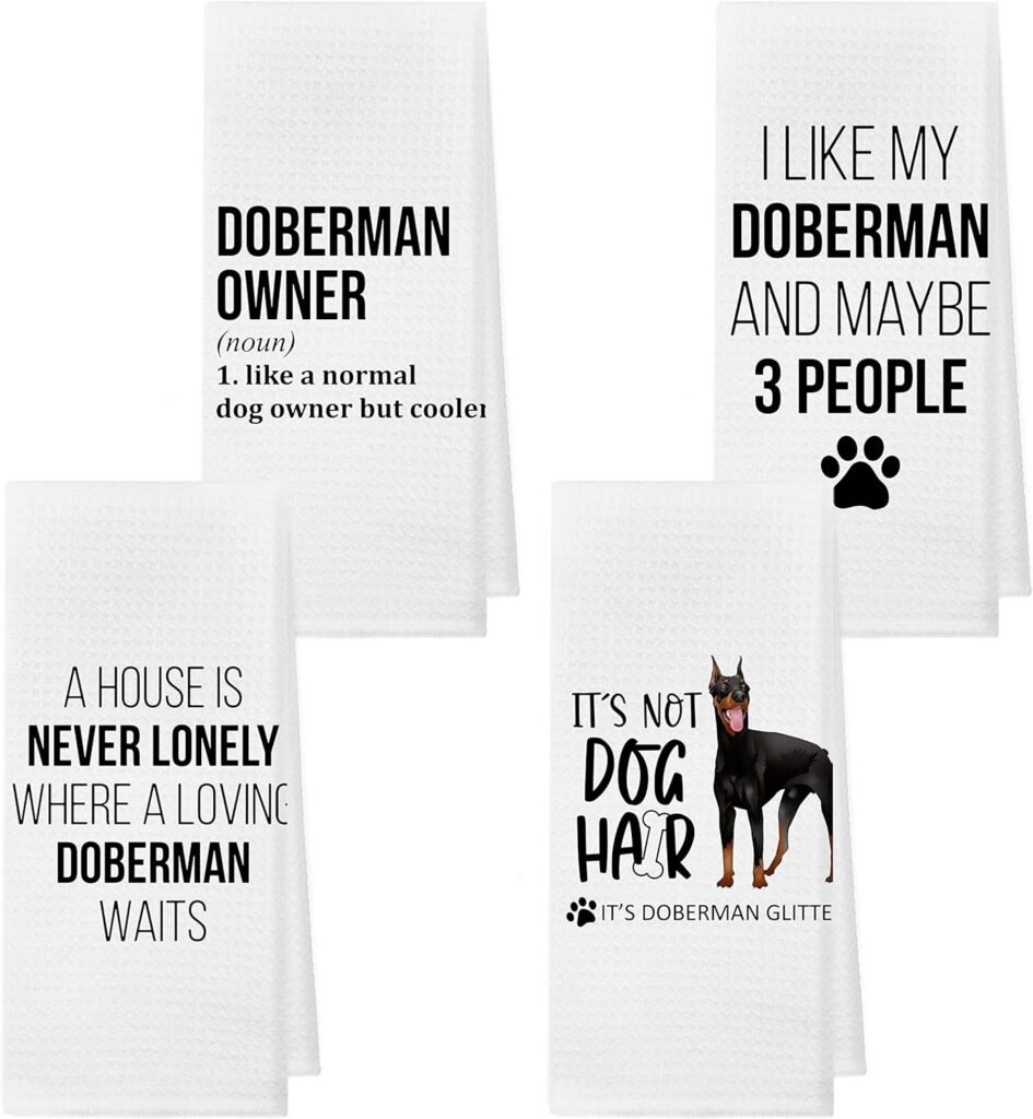 Funny Doberman Dog Absorbent Kitchen Towels and Dishcloths 16×24 Inches Set of 4,Cute Doberman Lovers Gifts Hand Towel Dish Towel Tea Towel for Kitchen Bathroom Decor,Doberman Owners Gifts