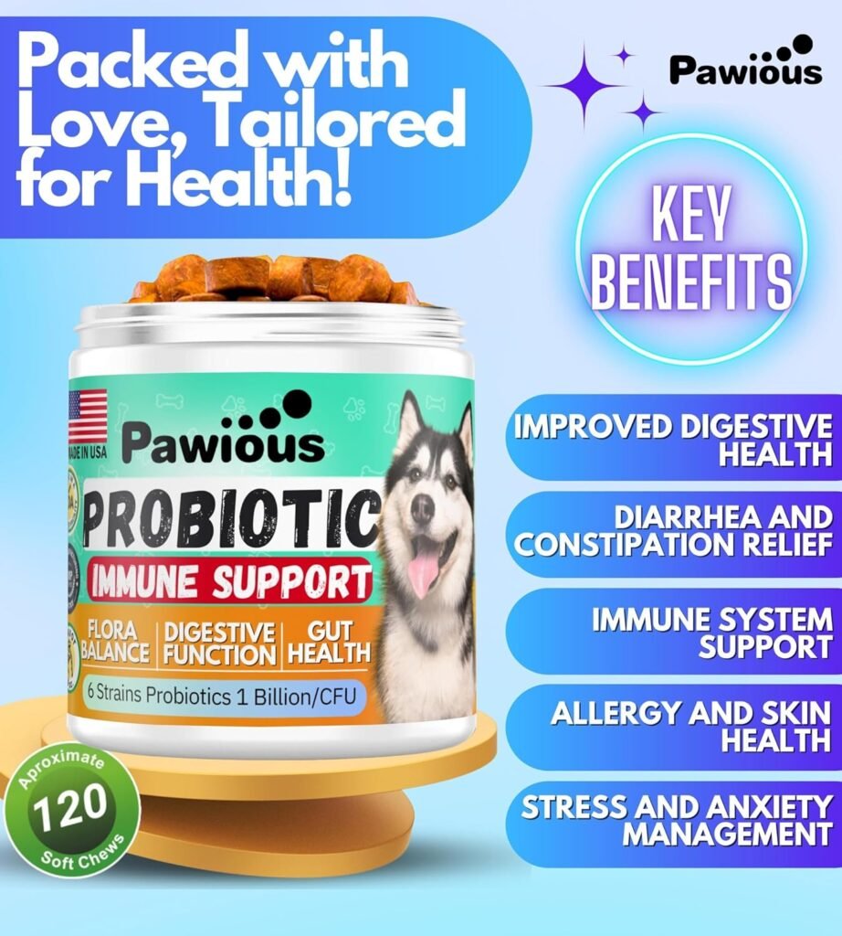 Probiotics for Dogs - Digestive Enzymes Gut Flora, Digestive Health, Immune System - Diarrhea Support, Itchy Skin, Allergies - Pumpkin, Flaxseed Meal, Papaya Powder - Probiotic Chews for Dogs