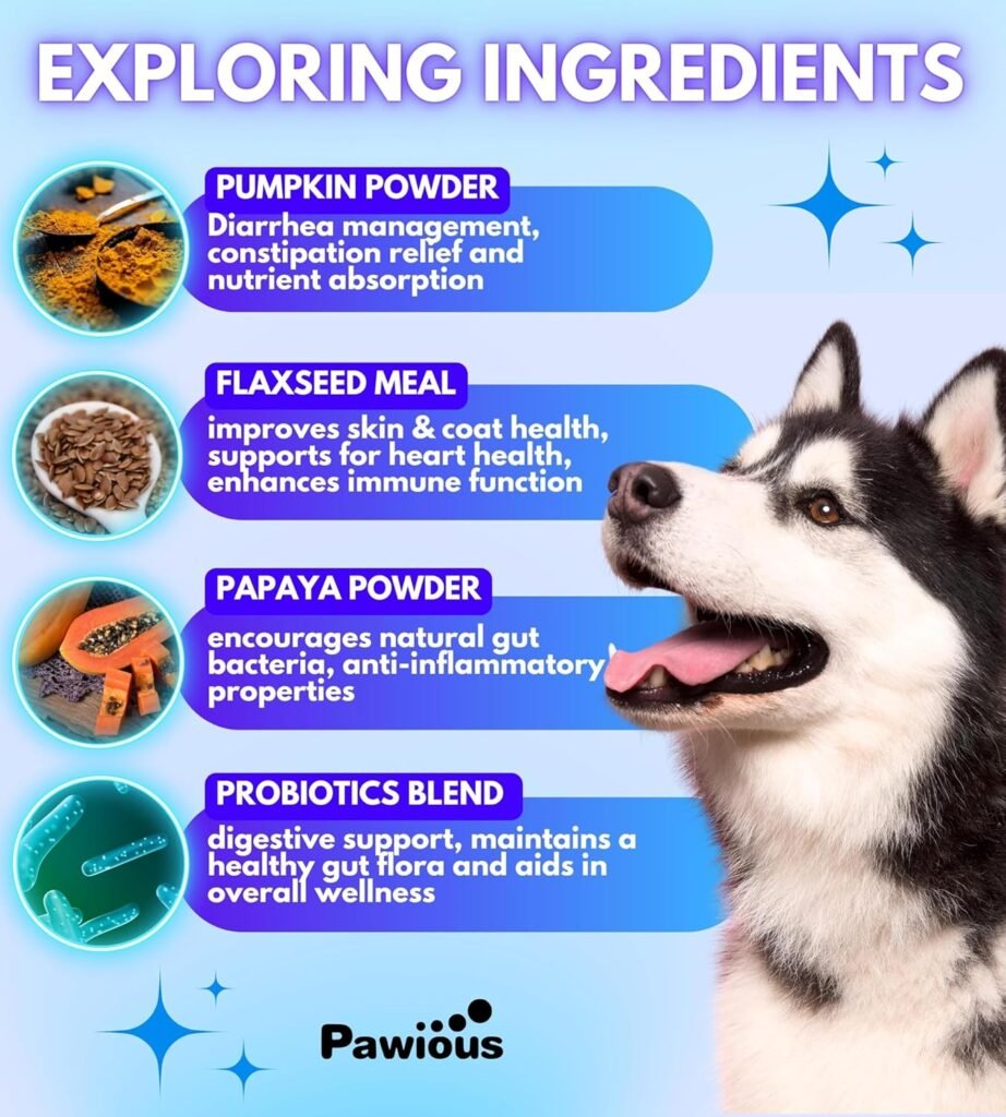 Probiotics for Dogs - Digestive Enzymes Gut Flora, Digestive Health, Immune System - Diarrhea Support, Itchy Skin, Allergies - Pumpkin, Flaxseed Meal, Papaya Powder - Probiotic Chews for Dogs