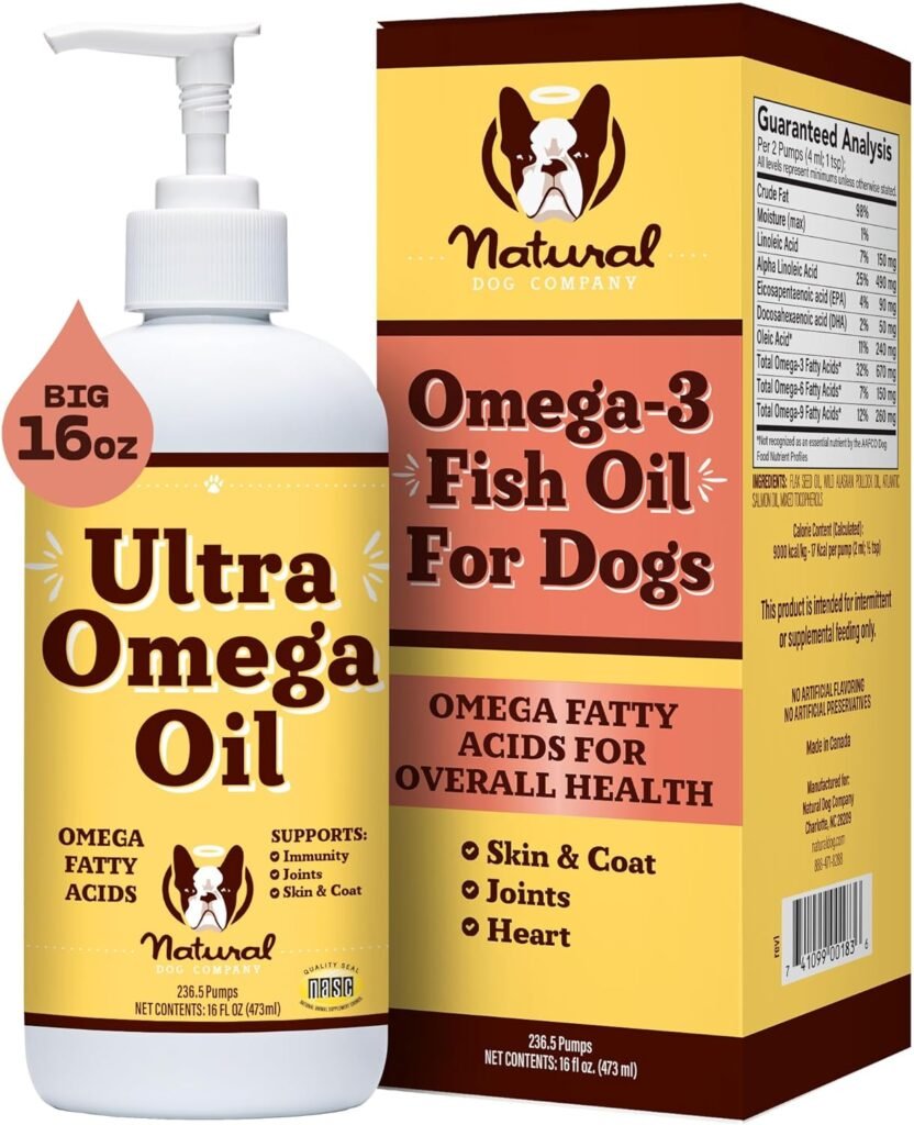 Natural Dog Company Ultra Omega 3 Fish Oil for Dogs 16oz | Supplement for Shedding, Allergy, Itch Relief | Supports Dry Skin, Joints | Omega 6  9 Fish Oil Liquid with Pump | Salmon, Pollock Flax Oil