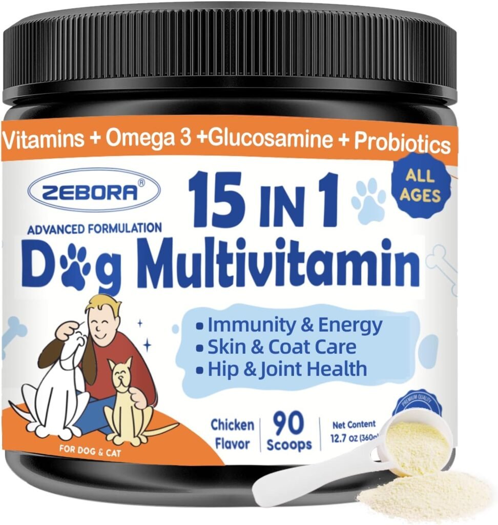 Dog Multivitamin Powder with Glucosamine, Dog Vitamins and Supplements for Immune Support, Dog Skin and Coat Supplement with Omega 3 for Allergy Relief, Probiotics for Dog Support Digestive Health