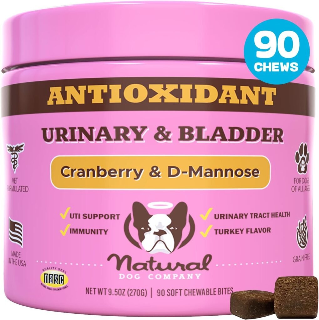 Natural Dog Company Cranberry Supplement for Dogs - Urinary  Bladder Support for Dogs - D-Mannose for Dogs Promotes Bladder Health - Turkey Flavor - Dog UTI Incontinence Supplement - 90 Soft Chews