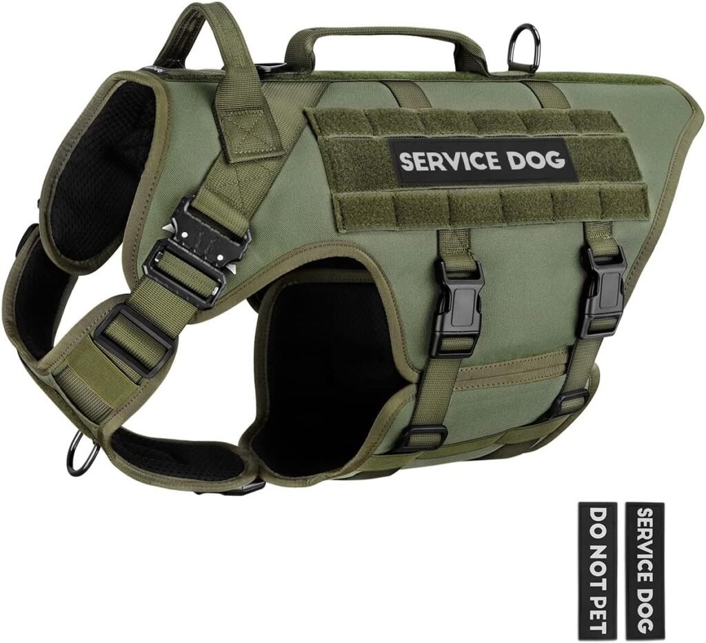 Tactical Dog Harness - PETNANNY Dog Harness Service Dog Vest for Large Breed Dog, Hook and Loop Panel for Service Dog Patchs, Work Dog MOLLE Vest with Handle for Walking Hiking Training(Green,L)